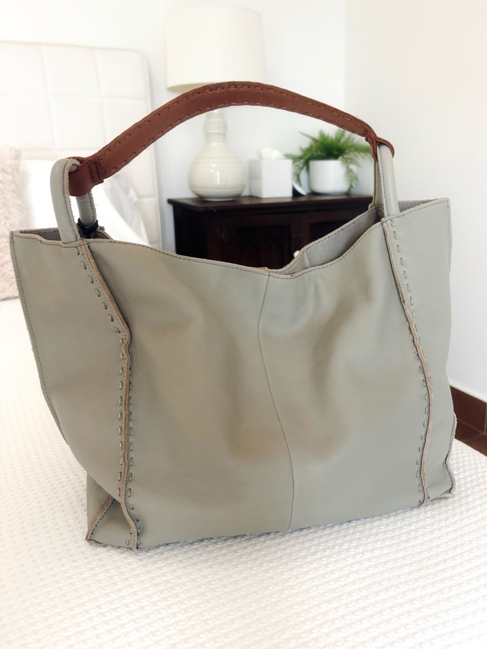 The Sak Los Feliz Large Meadow Light Green Hobo Tote Bag With Tassel